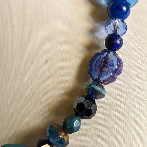 Happy To Me Dark Blue Glass Crystal Gemstone Beads Collar Choker Necklace - Picture 6 of 8